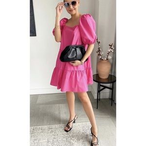 H&M hot pink puff sleeve babydoll mini dress